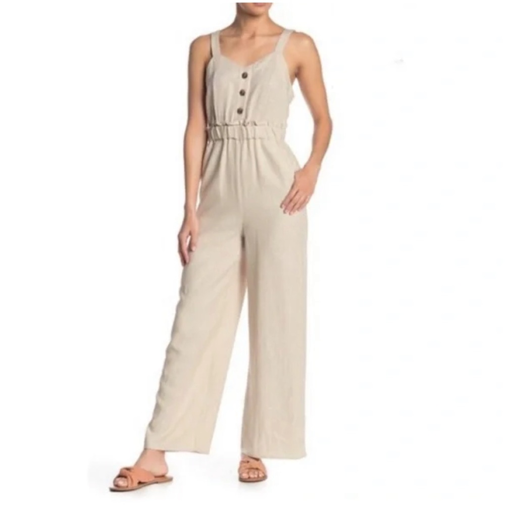 ROMEO + JULIET couture Size L Linen Stripe Jumpsuit